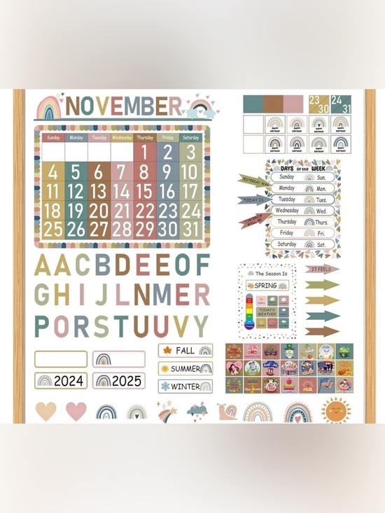Other - November Classroom Calendar Set - Rainbow Neutral Tones